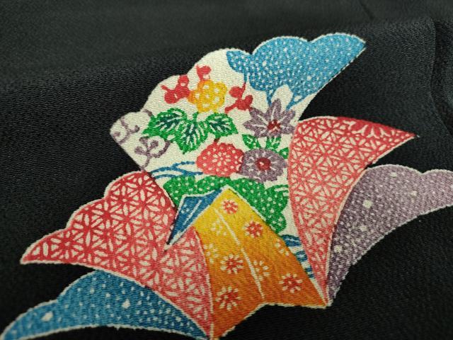 平和屋着物●上質な小紋 型染 折り鶴花文 黒地 正絹 逸品 DAAU5256ps
