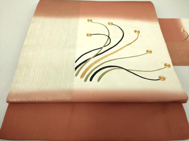 平和屋着物●アンティーク 大正ロマン 九寸名古屋帯 駒刺繍 抽象文様 金彩 正絹 逸品 DAAU5303ps