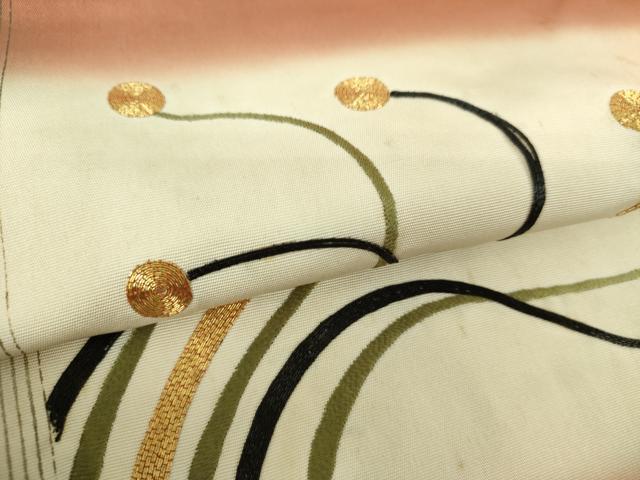 平和屋着物●アンティーク 大正ロマン 九寸名古屋帯 駒刺繍 抽象文様 金彩 正絹 逸品 DAAU5303ps