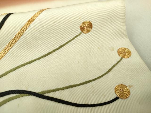 平和屋着物●アンティーク 大正ロマン 九寸名古屋帯 駒刺繍 抽象文様 金彩 正絹 逸品 DAAU5303ps