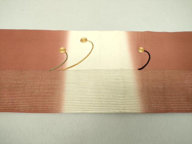 平和屋着物●アンティーク 大正ロマン 九寸名古屋帯 駒刺繍 抽象文様 金彩 正絹 逸品 DAAU5303ps