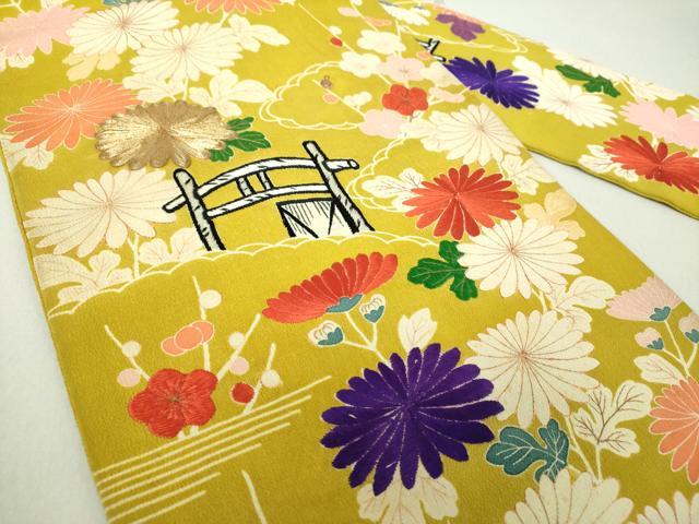 平和屋着物●アンティーク 大正ロマン 九寸名古屋帯 駒刺繍 吉祥風景花文 鬼しぼ縮緬 金糸 正絹 逸品 DAAU5309ps