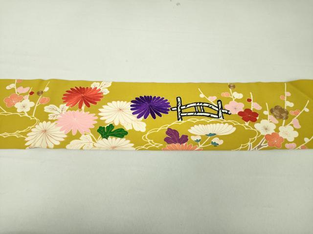 平和屋着物●アンティーク 大正ロマン 九寸名古屋帯 駒刺繍 吉祥風景花文 鬼しぼ縮緬 金糸 正絹 逸品 DAAU5309ps