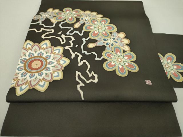 平和屋着物●塩瀬 九寸名古屋帯 作家物 正倉院花文 正絹 逸品 DAAU5318ps