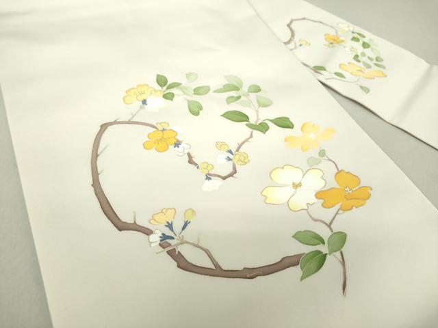 平和屋着物●塩瀬 九寸名古屋帯 枝花文 金彩 正絹 逸品 未使用 DAAU5321ps