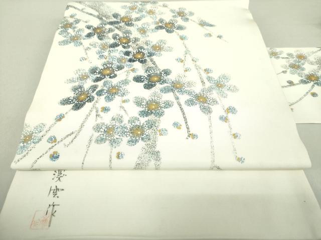 平和屋着物●塩瀬 九寸名古屋帯 渓雲作 枝垂れ梅 金彩 正絹 逸品 DAAU5323ps