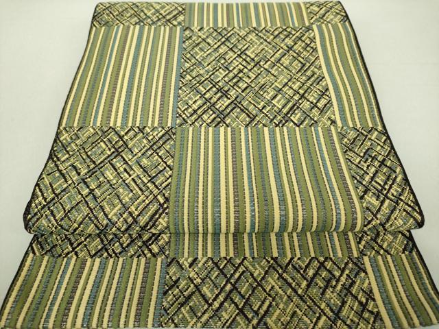 平和屋着物●本場筑前博多織 八寸名古屋帯 変わり市松 金糸 三越扱い 正絹 逸品 DAAU5376ps