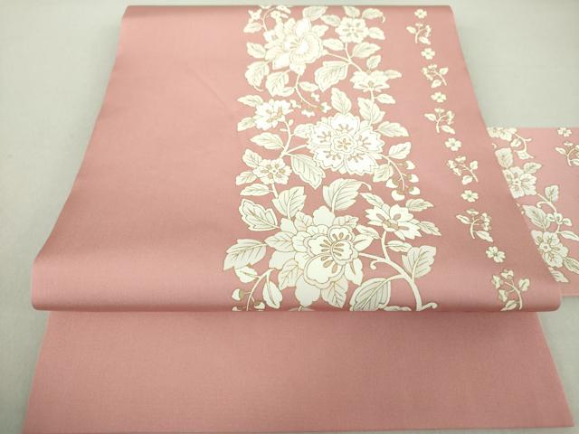 平和屋着物●塩瀬 九寸名古屋帯 更紗花文 金彩 正絹 逸品 未使用 DAAU5383ps