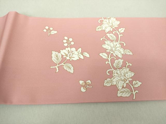 平和屋着物●塩瀬 九寸名古屋帯 更紗花文 金彩 正絹 逸品 未使用 DAAU5383ps