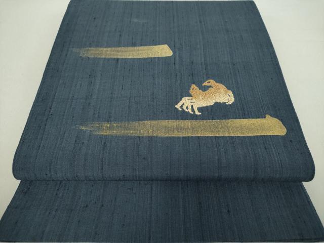 平和屋着物▽中国三大刺繍 相良刺繍 太鼓柄袋帯 紬地 スリーシーズン帯 春 夏 秋 蟹 金彩 正絹 逸品 DAAU5413ps