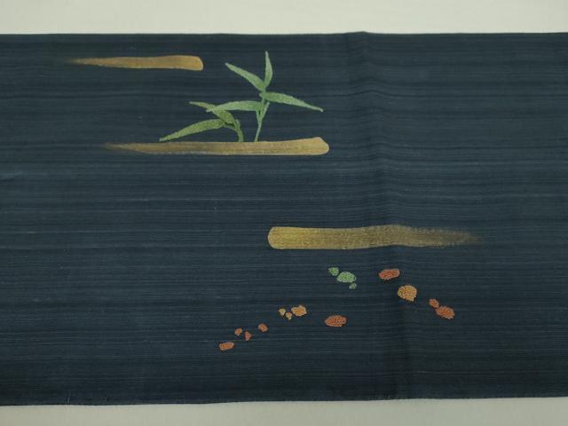 平和屋着物▽中国三大刺繍 相良刺繍 太鼓柄袋帯 紬地 スリーシーズン帯 春 夏 秋 蟹 金彩 正絹 逸品 DAAU5413ps