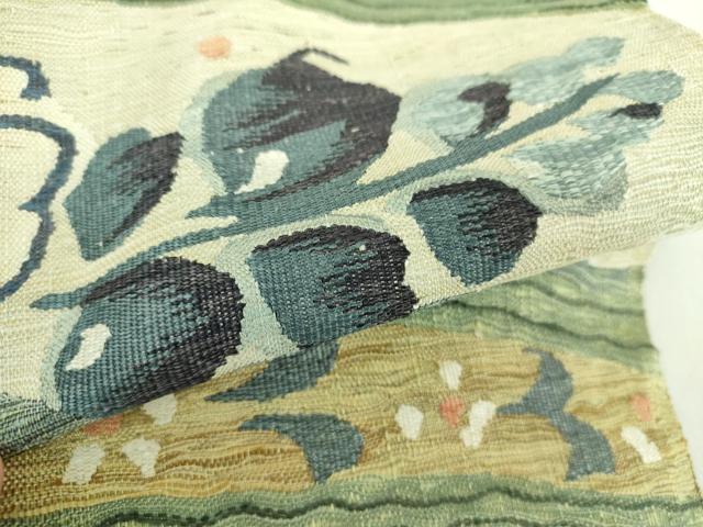 平和屋着物▽太鼓柄袋帯 スリーシーズン帯 春 夏 秋 すくい織 草花文 正絹 逸品 DAAU5423ps