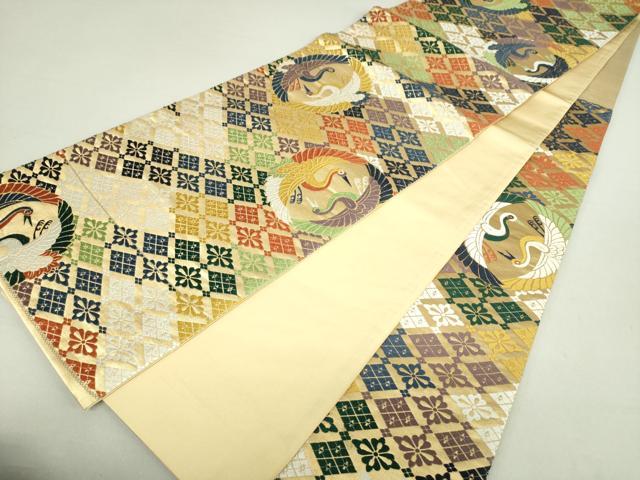 平和屋着物●六通柄袋帯 唐織 双鶴花菱文 金糸 正絹 逸品 DAAU5426ps