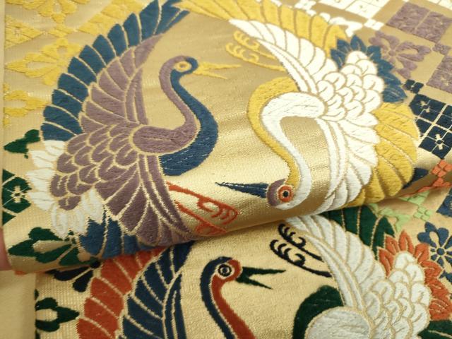 平和屋着物●六通柄袋帯 唐織 双鶴花菱文 金糸 正絹 逸品 DAAU5426ps