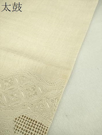 平和屋着物●中国三大刺繍 スワトウ相良刺繍 汕頭相良刺繍 総刺繍 太鼓柄袋帯 紬地 正倉院花文 練色 正絹 逸品 未使用 DAAU5483ps