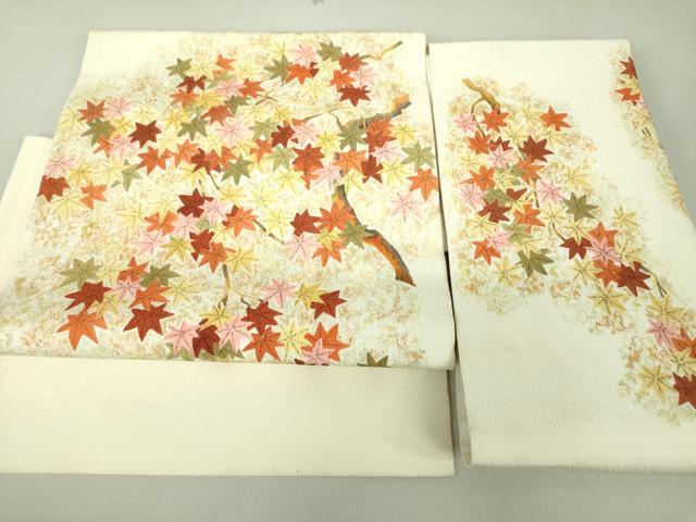 平和屋着物●つけ帯 楓文 鬼しぼ縮緬 正絹 逸品 DAAU5545ps
