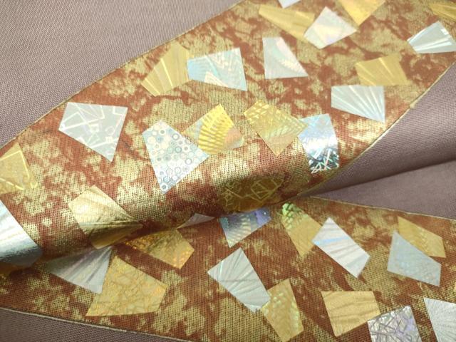 平和屋着物●つけ帯 菱文 箔散らし 金銀彩 正絹 逸品 DAAU5548ps