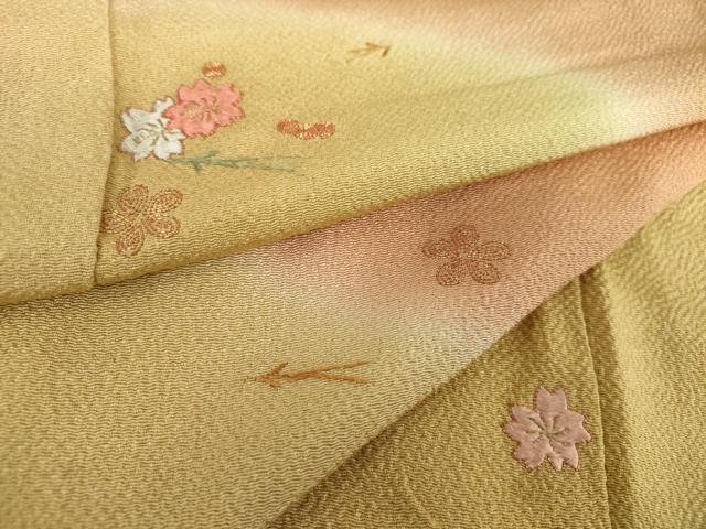 平和屋着物●訪問着 駒刺繍 総刺繍 吹き寄せ花文 鬼しぼ縮緬 暈し染め 金糸 正絹 逸品 DAAU5613ps