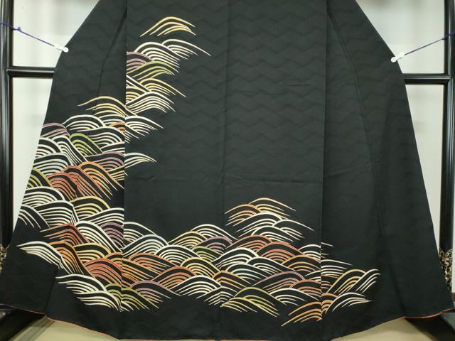 平和屋着物●訪問着 流水文 黒地 金彩 正絹 逸品 DAAU5642ps