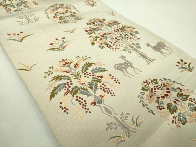 平和屋着物●六通柄 本袋帯 樹下獣花文 金糸 正絹 逸品 DAAU5668ps
