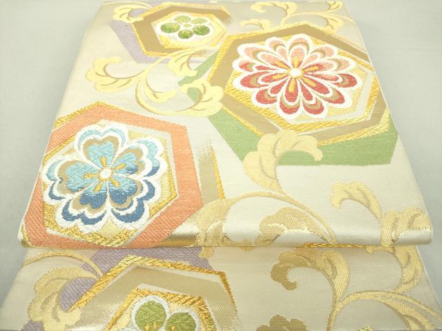 平和屋着物●西陣 川島織物 六通柄 本袋帯 亀甲花文 金銀糸 正絹 逸品 DAAU5676ps