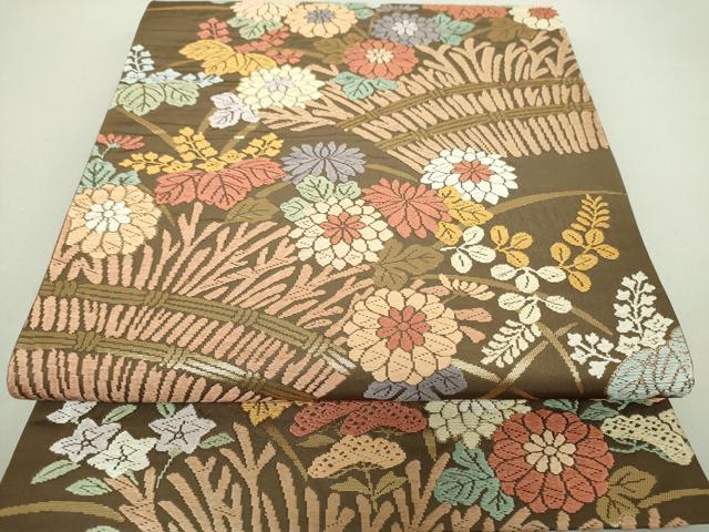 平和屋着物●六通柄袋帯 唐織 柴垣に菊桐文 金糸 正絹 逸品 DAAU5738ps