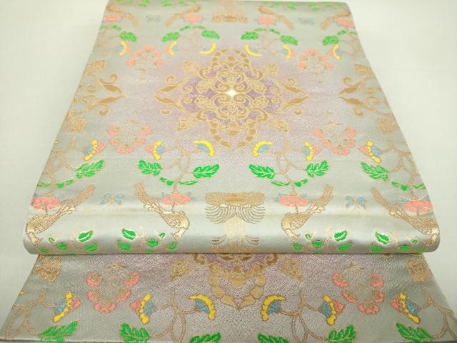 平和屋着物●龍村晋謹製 全通柄袋帯 天平花鳥来吉文錦 金糸 正絹 逸品 DAAU5747ps