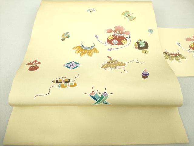 平和屋着物●塩瀬 九寸名古屋帯 宝尽くし 正絹 逸品 未使用 DAAU5775ps