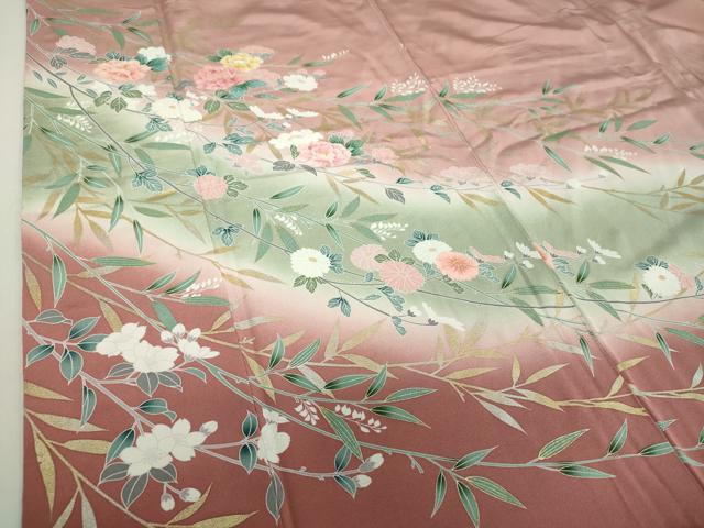 平和屋着物●訪問着 枝花文 暈し染め 金銀彩 正絹 逸品 DAAU5792ps