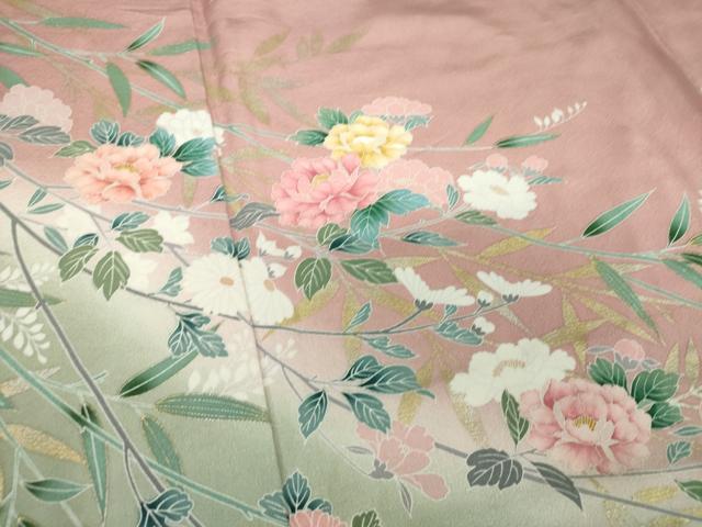 平和屋着物●訪問着 枝花文 暈し染め 金銀彩 正絹 逸品 DAAU5792ps
