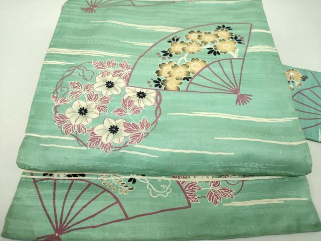 平和屋着物●アンティーク 大正ロマン 九寸名古屋帯 引き抜き帯 扇面花文 正絹 逸品 DAAU5854ps