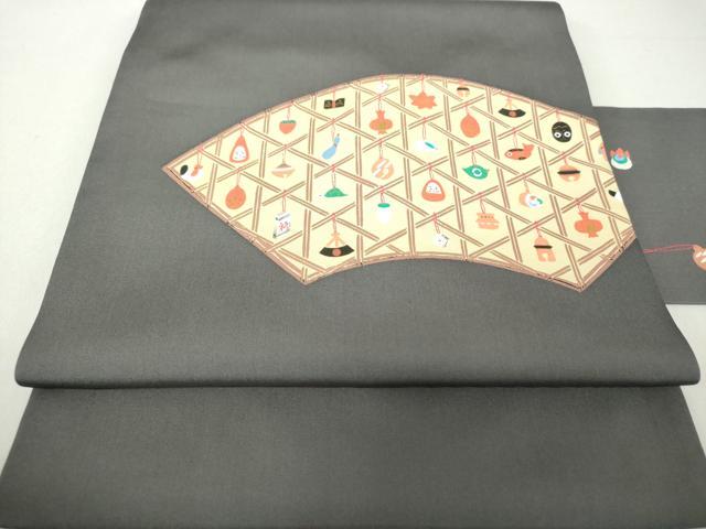平和屋着物●塩瀬 九寸名古屋帯 玩具文様 金彩 正絹 逸品 DAAU5950ps