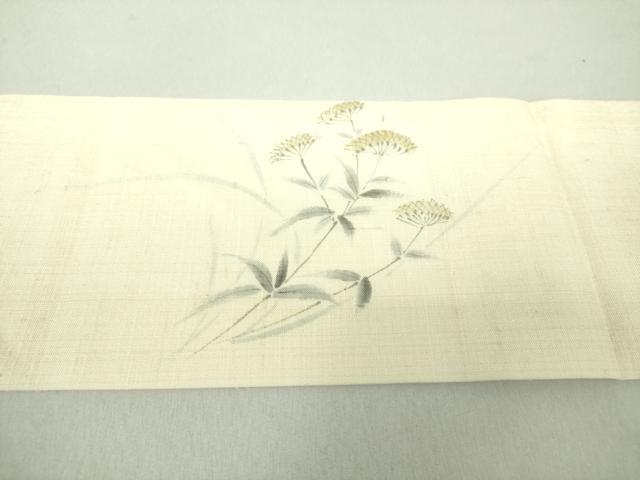平和屋着物*夏物 九寸名古屋帯 生紬 手描き 秋草文 正絹 逸品 DAAU5960ps