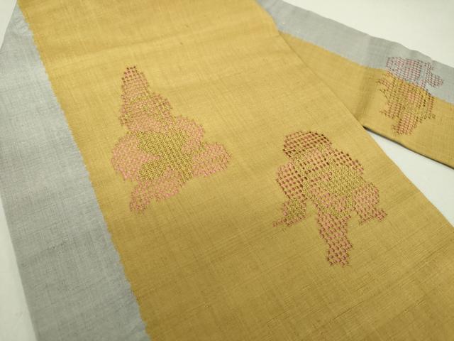 平和屋着物●九寸名古屋帯 紬地 作家物 絞り 刺繍 唐子 正絹 逸品 DAAU5961ps