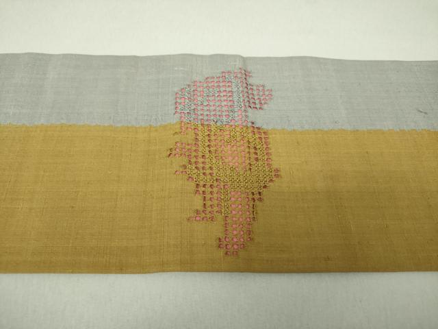 平和屋着物●九寸名古屋帯 紬地 作家物 絞り 刺繍 唐子 正絹 逸品 DAAU5961ps