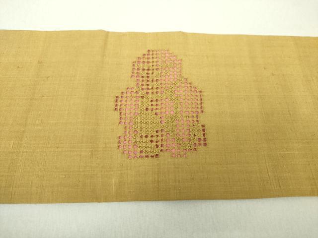 平和屋着物●九寸名古屋帯 紬地 作家物 絞り 刺繍 唐子 正絹 逸品 DAAU5961ps