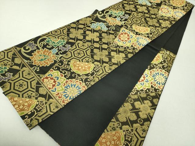 平和屋着物●西陣 川島織物 六通柄 本袋帯 切嵌正倉院花文 黒地 金糸 正絹 逸品 DAAU5991ps