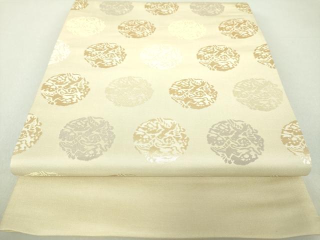 平和屋着物●全通柄袋帯 花鳥丸文 金糸 正絹 逸品 DAAU5994ps