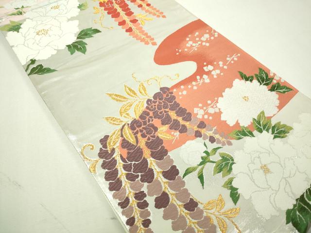 平和屋着物▼六通柄袋帯 唐織 草花文 金銀糸 正絹 逸品 DAAU6229sf