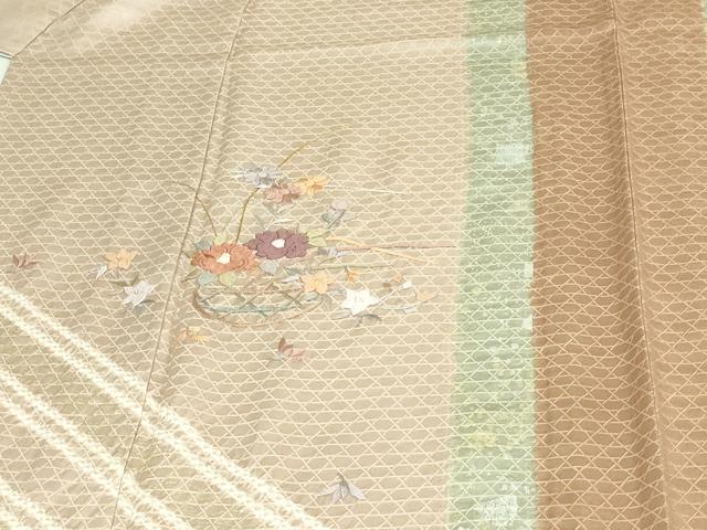 平和屋着物▽訪問着 単衣 刺繍 絞り 花籠文 金銀彩 正絹 逸品 DAAU6372sf