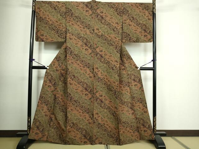 平和屋着物▽小紋 単衣 更紗花蝶文 洗える着物 DAAU6382sf