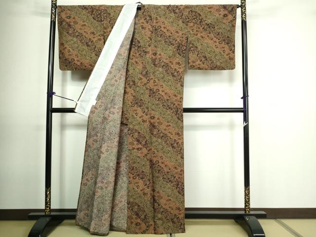 平和屋着物▽小紋 単衣 更紗花蝶文 洗える着物 DAAU6382sf