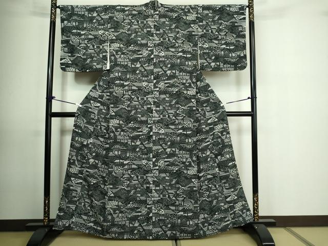 平和屋着物▽小紋 単衣 風景草花文 洗える着物 DAAU6385sf
