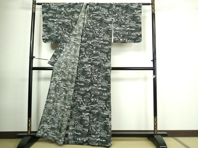平和屋着物▽小紋 単衣 風景草花文 洗える着物 DAAU6385sf