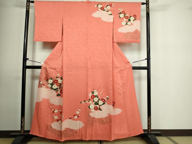 平和屋着物▽訪問着 単衣 駒刺繍 絞り 草花文 金彩 正絹 逸品 DAAU6386sf
