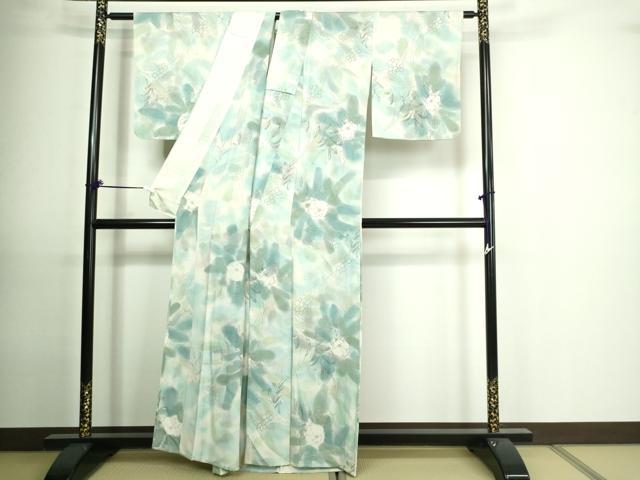 平和屋着物▽上質な小紋 単衣 草花文 正絹 逸品 DAAU6387sf