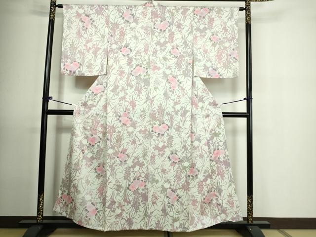 平和屋着物▽上質な小紋 単衣 草花文 正絹 逸品 DAAU6389sf