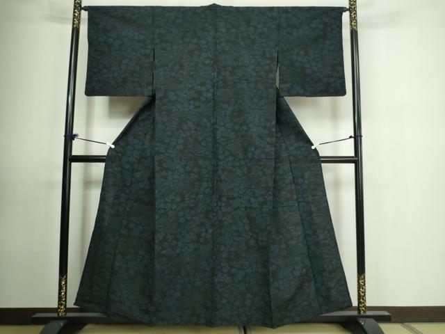 平和屋着物▽結城紬 単衣 草花文 正絹 逸品 DAAU6390sf