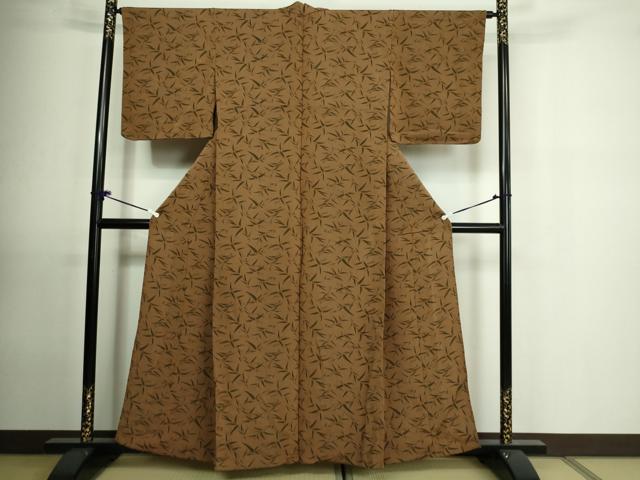 平和屋着物▽上質な小紋 単衣 笹の葉文 鬼しぼ縮緬 正絹 逸品 DAAU6395sf