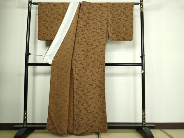 平和屋着物▽上質な小紋 単衣 笹の葉文 鬼しぼ縮緬 正絹 逸品 DAAU6395sf